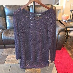 Rock & Republic Purple Metallic Knit Top
